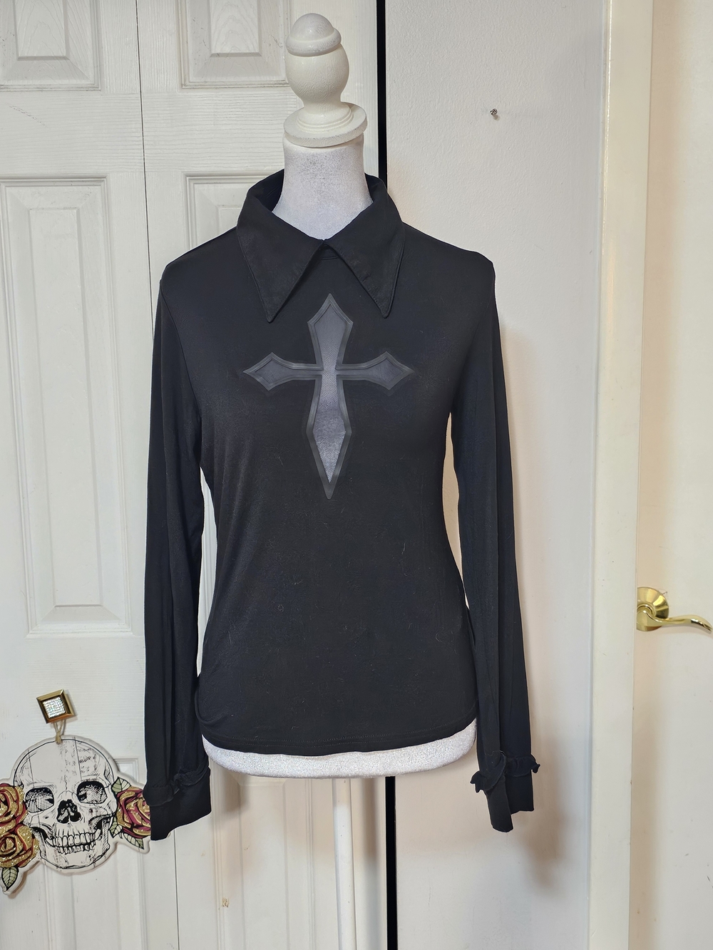 Killstar Black Long-Sleeve Cross Accent Top
